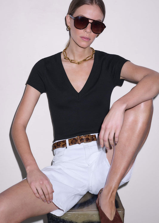 ME+EM Black Ultimate Fitted Rib V-Neck Tee