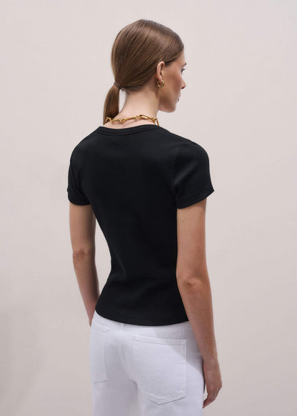 ME+EM Black Ultimate Fitted Rib V-Neck Tee