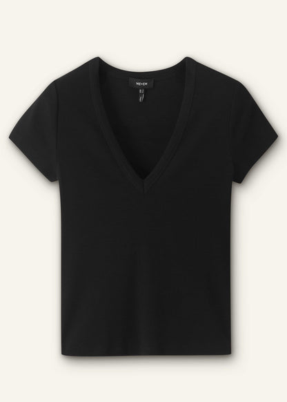 ME+EM Black Ultimate Fitted Rib V-Neck Tee