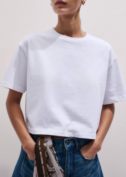 ME+EM White Relaxed Cropped T-Shirt