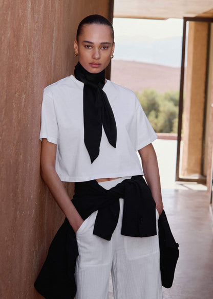 ME+EM White Relaxed Cropped T-Shirt