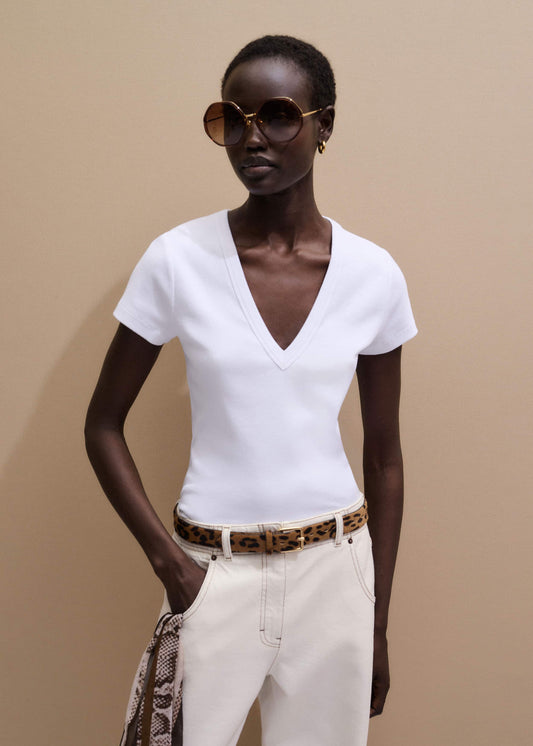 ME+EM White Ultimate Fitted Rib V-Neck Tee