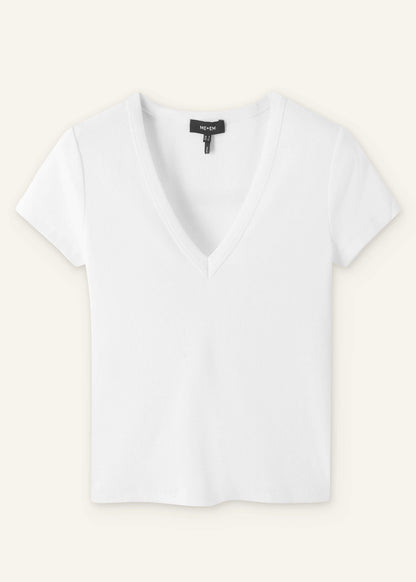 ME+EM White Ultimate Fitted Rib V-Neck Tee