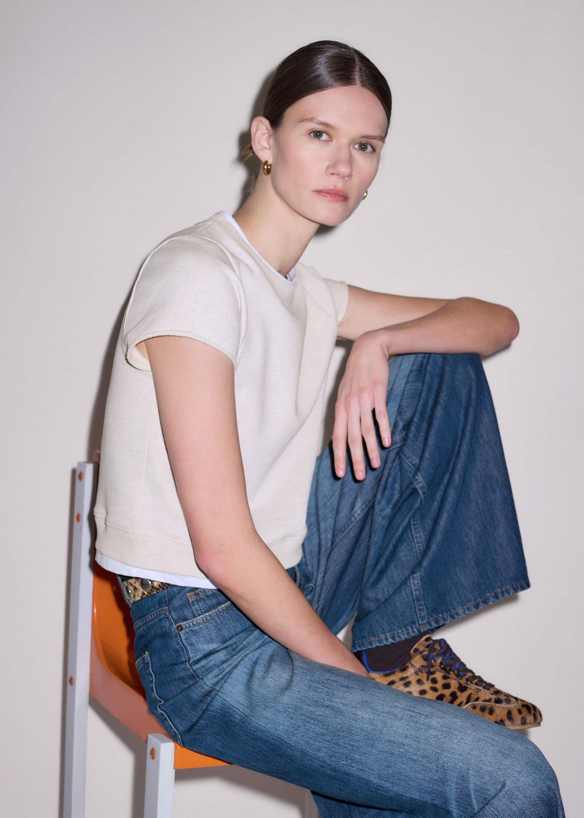 ME+EM Oatmeal Double Layer Short Sleeve Sweatshirt