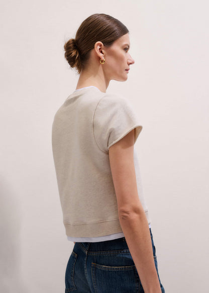 ME+EM Oatmeal Double Layer Short Sleeve Sweatshirt