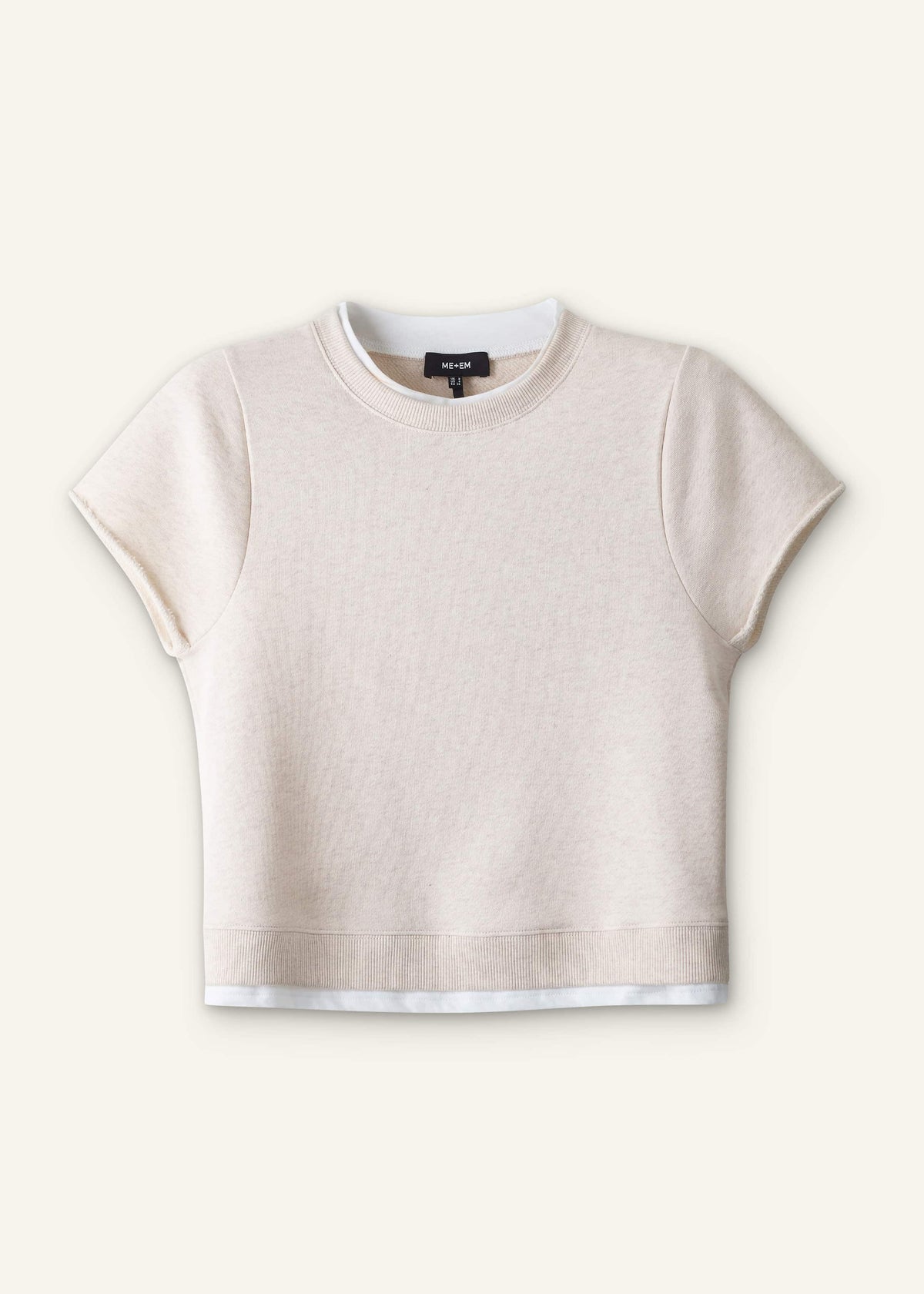 ME+EM Oatmeal Double Layer Short Sleeve Sweatshirt