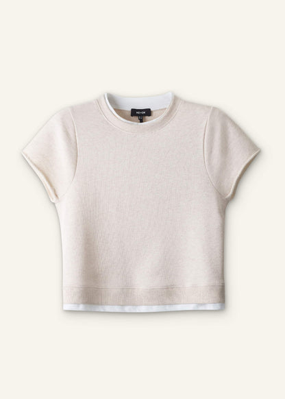 ME+EM Oatmeal Double Layer Short Sleeve Sweatshirt