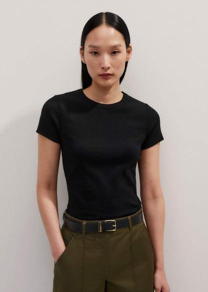 ME+EM Black Ultimate Fitted Rib Crew Neck Tee