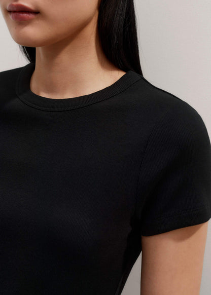 ME+EM Black Ultimate Fitted Rib Crew Neck Tee