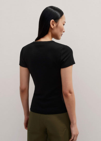ME+EM Black Ultimate Fitted Rib Crew Neck Tee