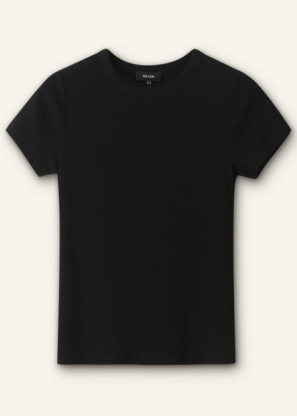 ME+EM Black Ultimate Fitted Rib Crew Neck Tee