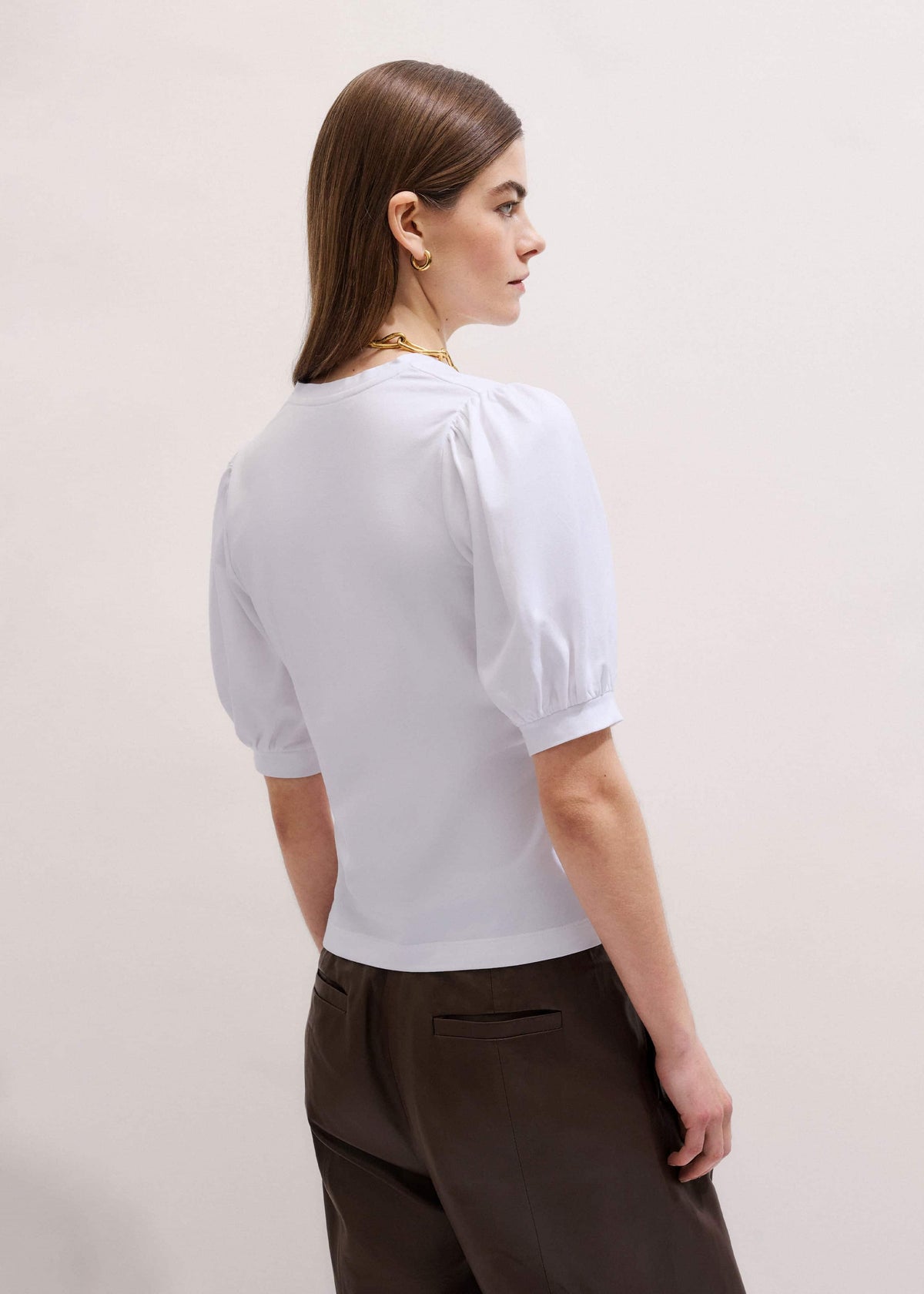 ME+EM White Feminine Sleeve V-Neck Tee