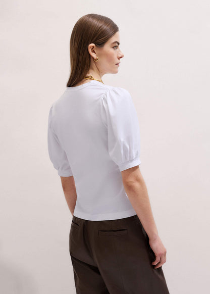 ME+EM White Feminine Sleeve V-Neck Tee