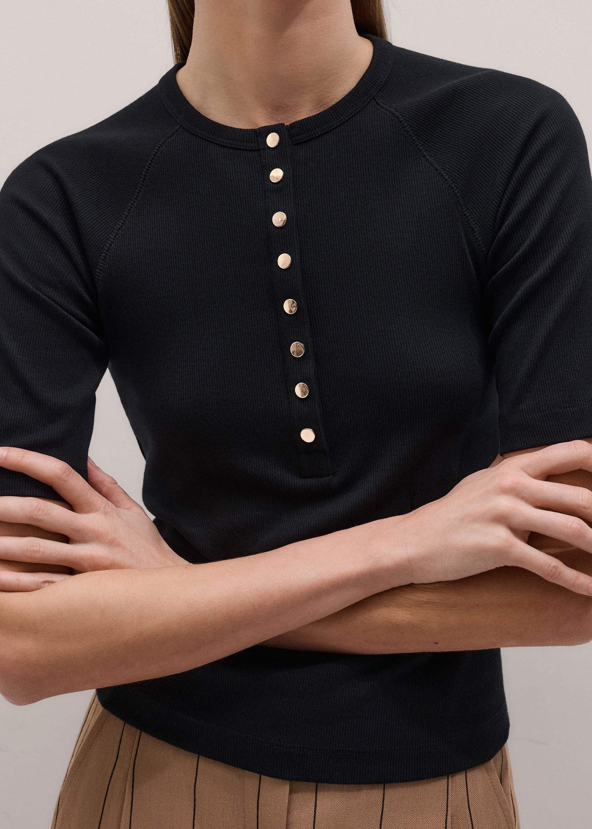 ME+EM Black Short Sleeve Henley Top