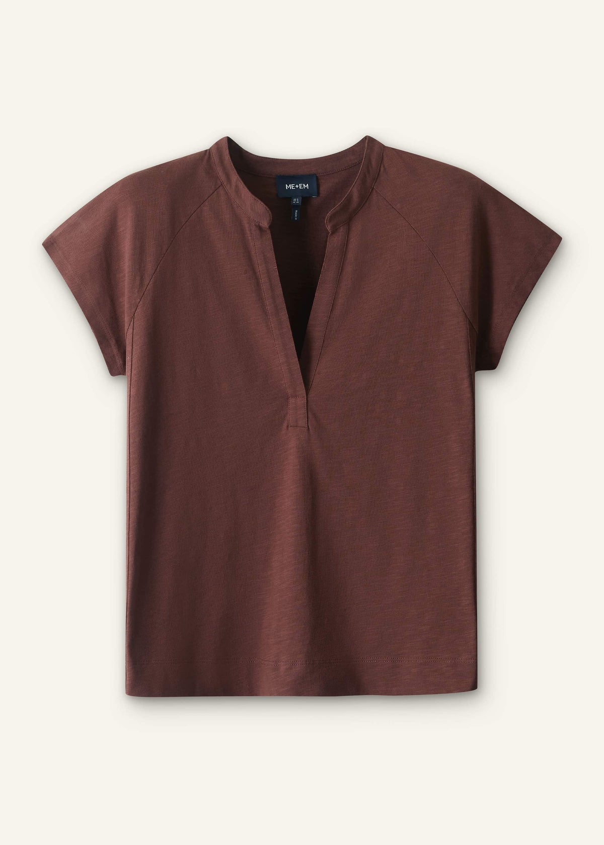ME+EM Cinnamon Open Placket V-Neck Swing Top