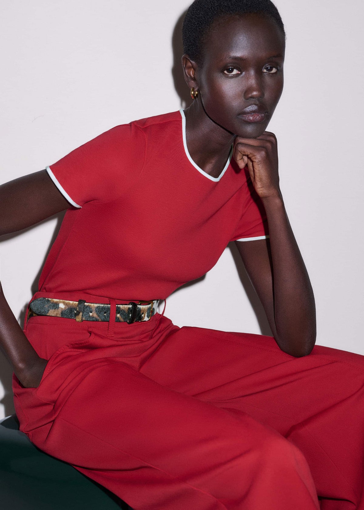 ME+EM Red Contrast Trim Slim Tee