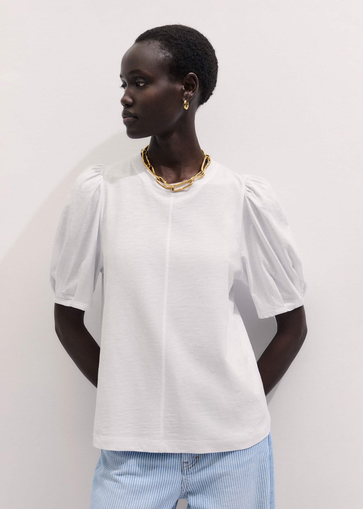 ME+EM White Feminine Sleeve Swing Top