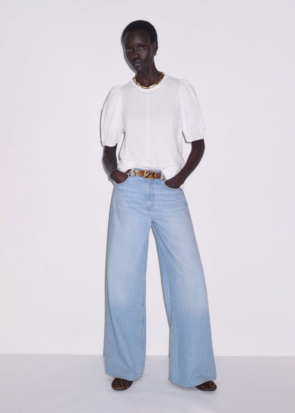 ME+EM White Feminine Sleeve Swing Top