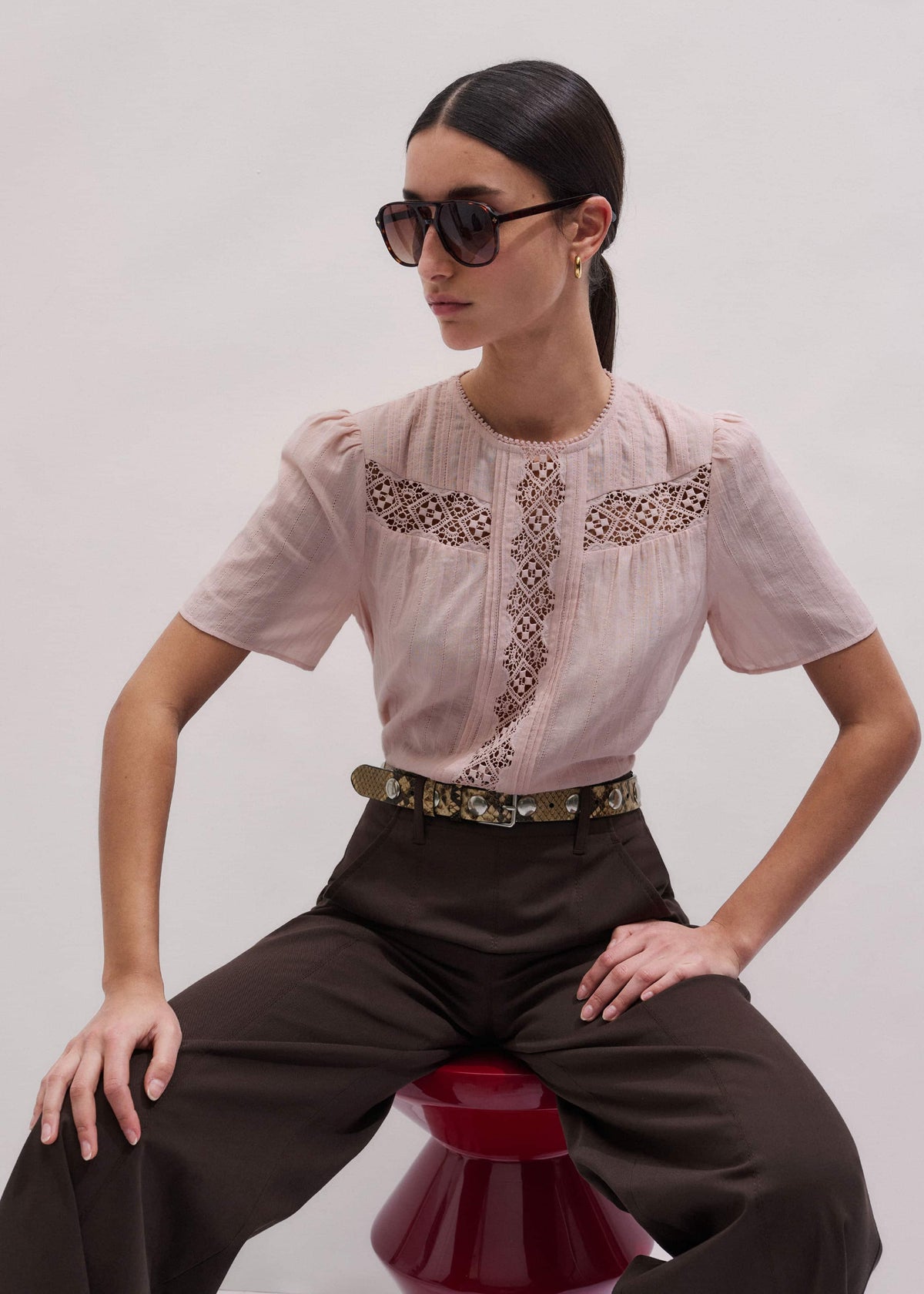 ME+EM Pink Embroidered Cutout Tee