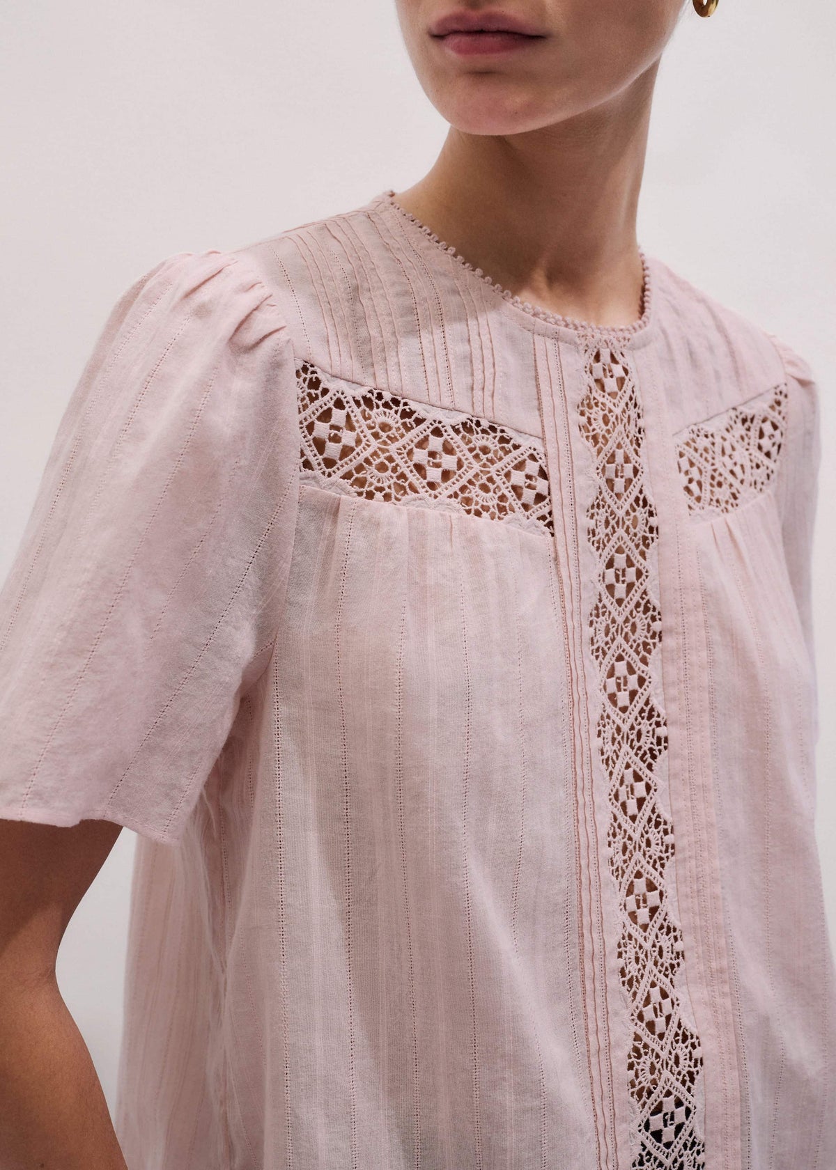 ME+EM Pink Embroidered Cutout Tee