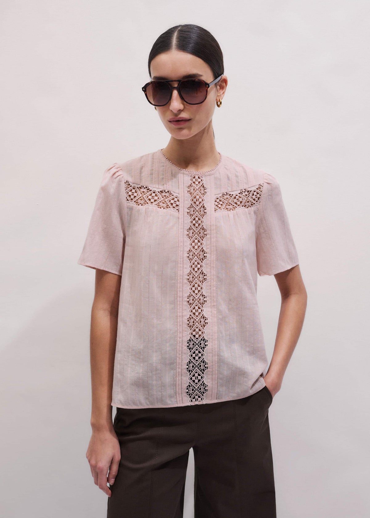 ME+EM Pink Embroidered Cutout Tee