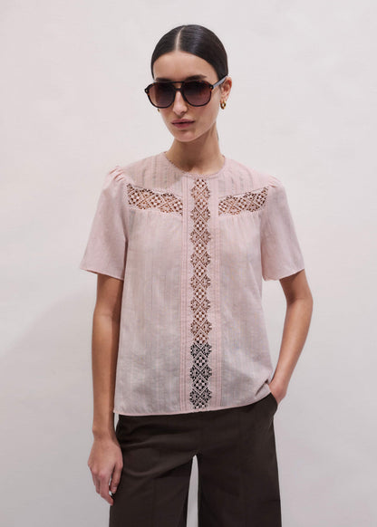 ME+EM Pink Embroidered Cutout Tee