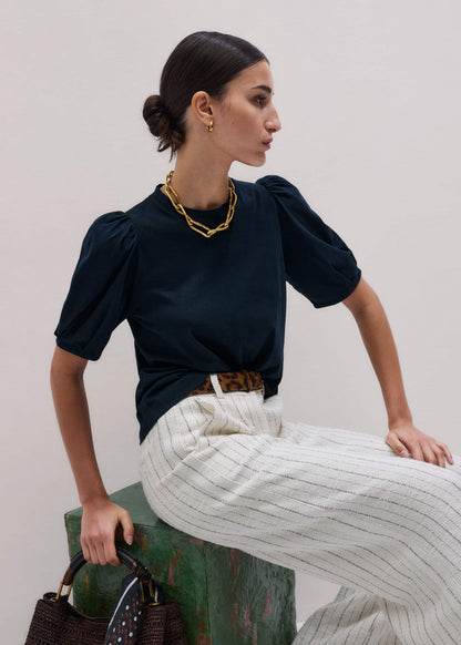 ME+EM Navy Feminine Sleeve Swing Top