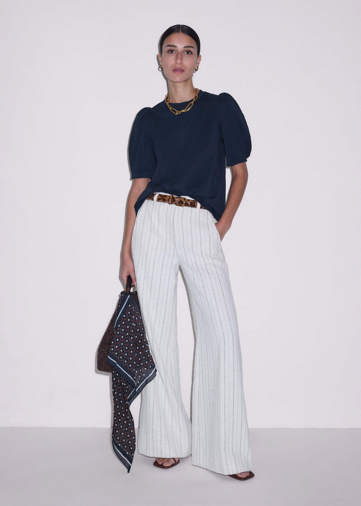 ME+EM Navy Feminine Sleeve Swing Top