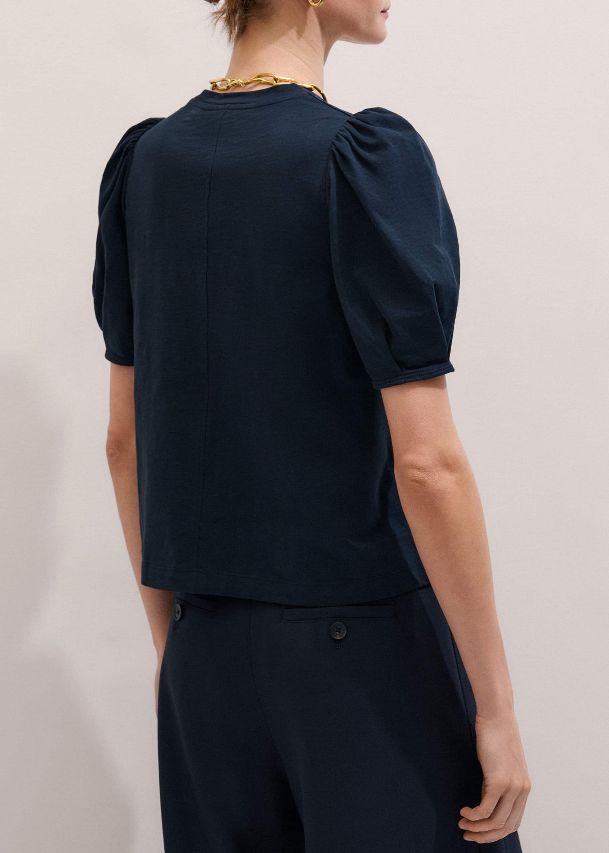 ME+EM Navy Feminine Sleeve Swing Top
