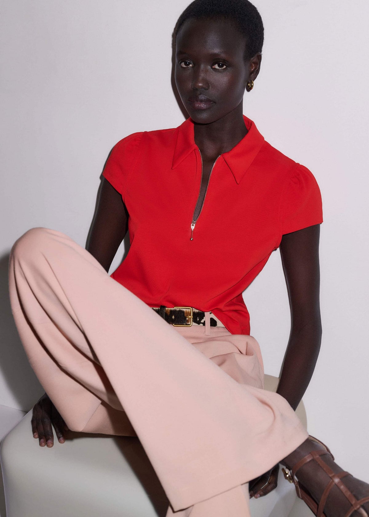 ME+EM Red Cap Sleeve Polo Top