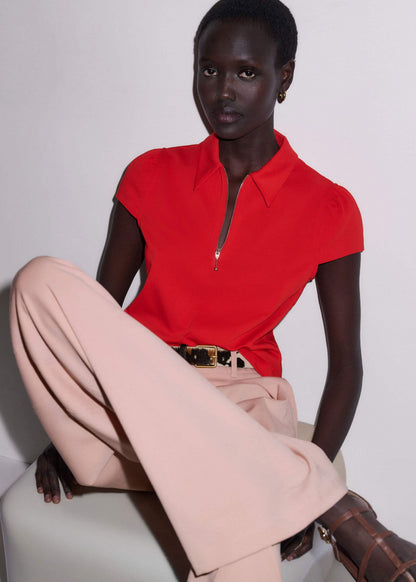 ME+EM Red Cap Sleeve Polo Top