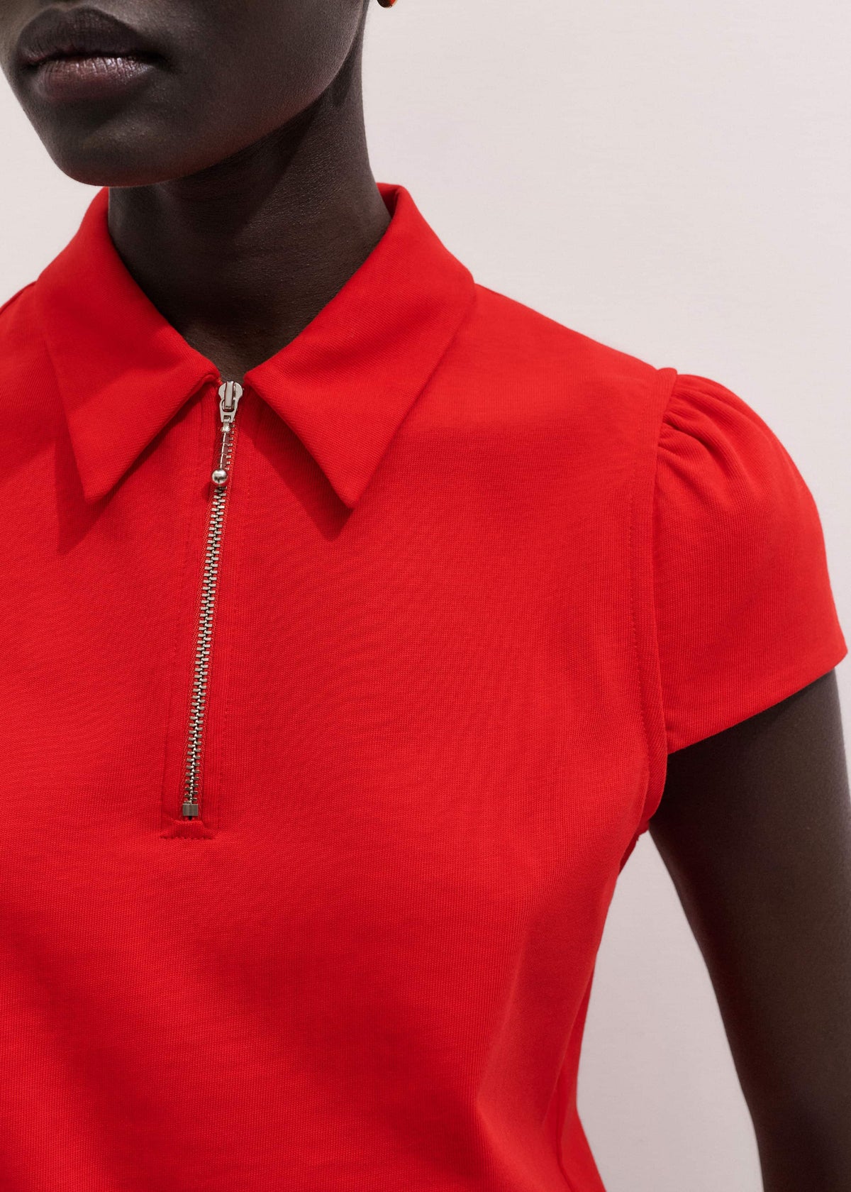 ME+EM Red Cap Sleeve Polo Top