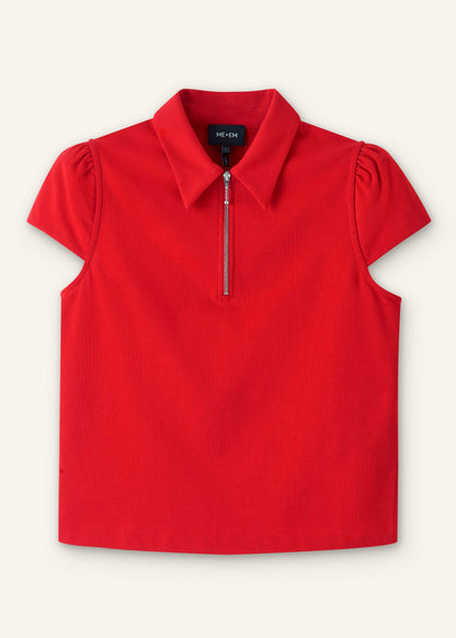 ME+EM Red Cap Sleeve Polo Top