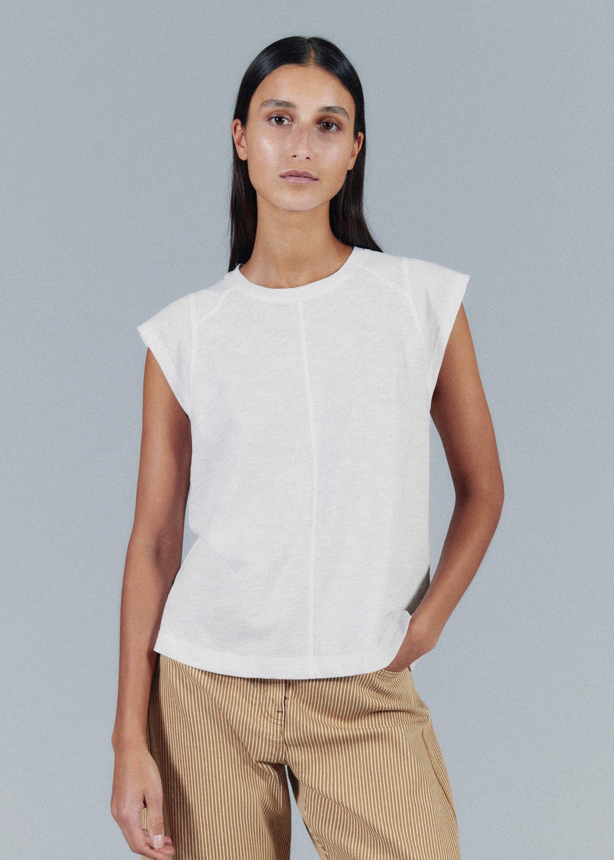 ME+EM White Cap Sleeve Crew Neck Swing Tee