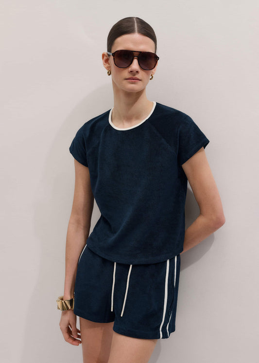 ME+EM Navy Toweling Rib Trim Baby Tee