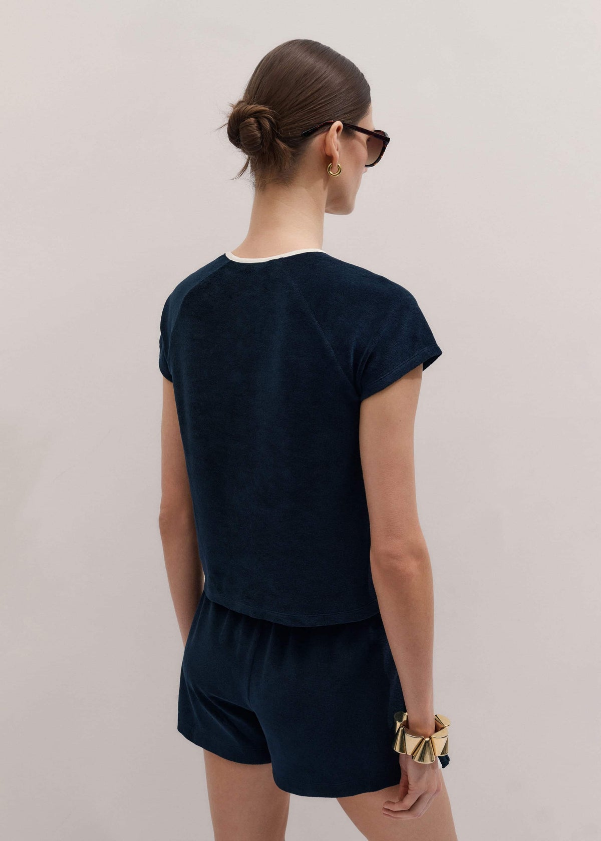 ME+EM Navy Toweling Rib Trim Baby Tee