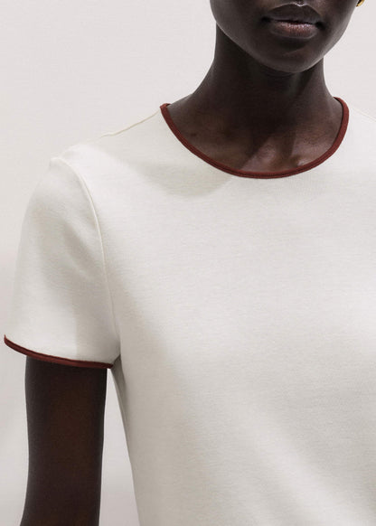 ME+EM Cream Contrast Trim Slim Tee