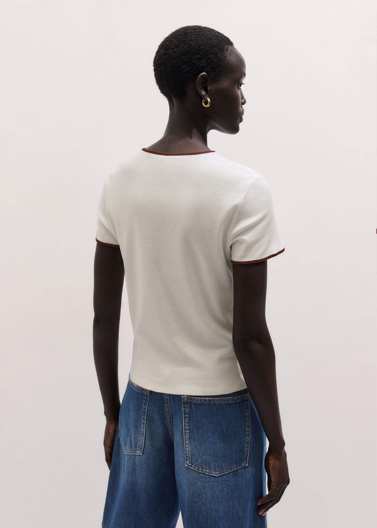 ME+EM Cream Contrast Trim Slim Tee