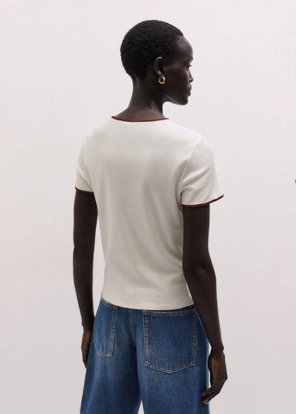 ME+EM Cream Contrast Trim Slim Tee