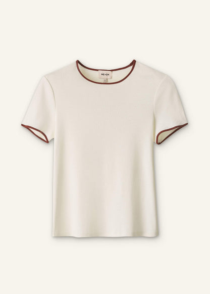 ME+EM Cream Contrast Trim Slim Tee