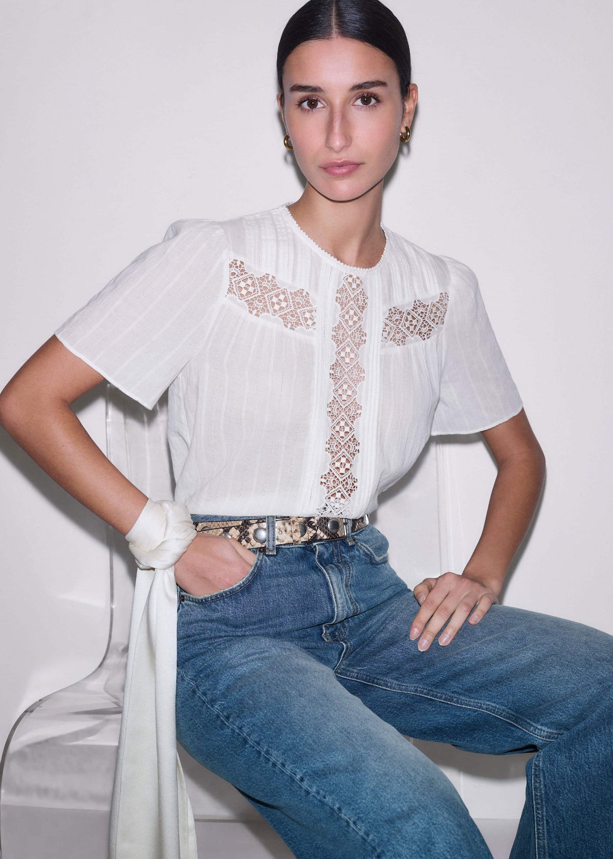 ME+EM White Embroidered Cutout Tee