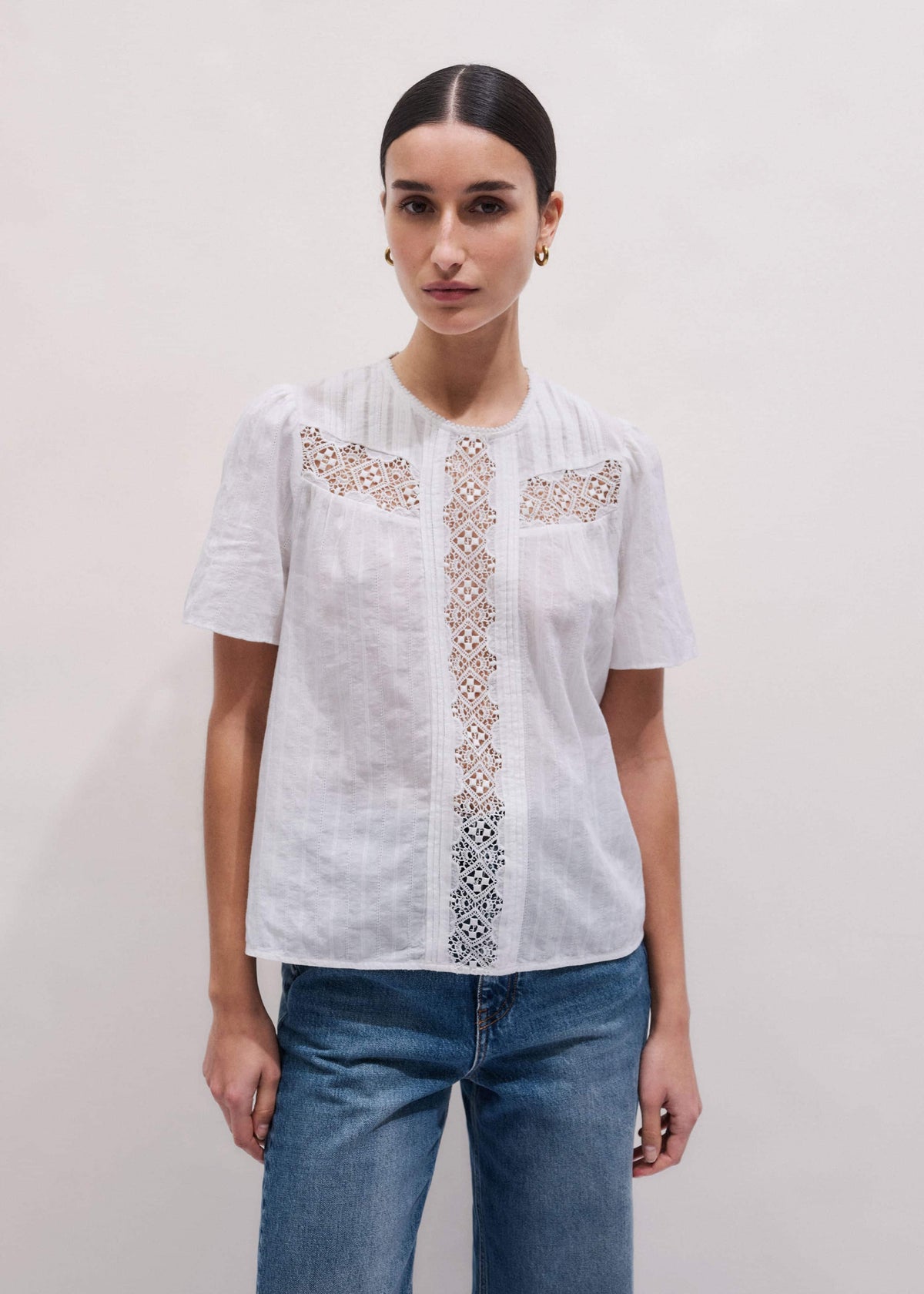 ME+EM White Embroidered Cutout Tee