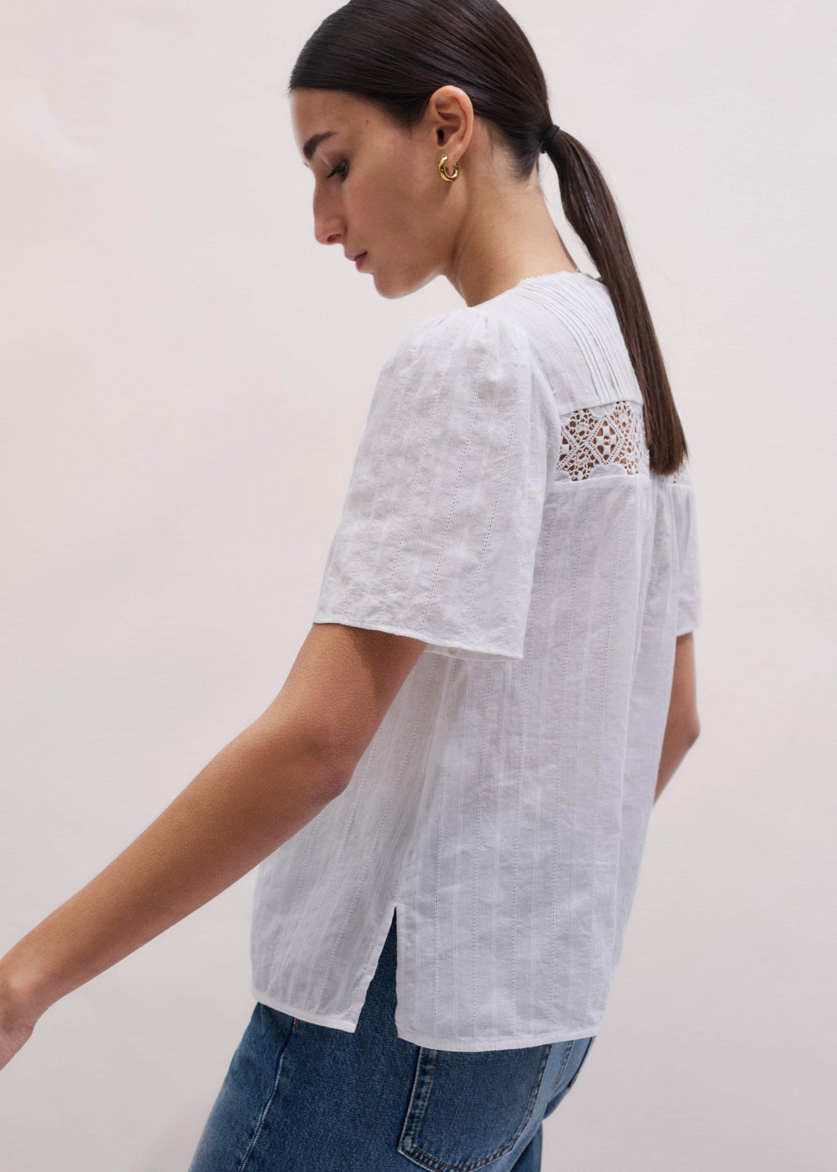 ME+EM White Embroidered Cutout Tee