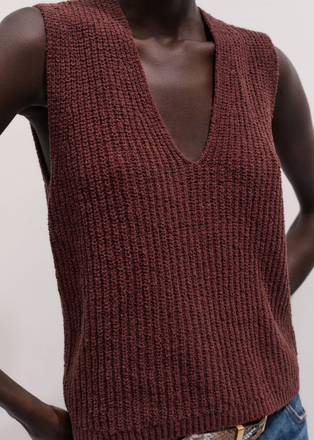 ME+EM Cinnamon Brown Relaxed Knit Vest