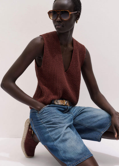 ME+EM Cinnamon Brown Relaxed Knit Vest