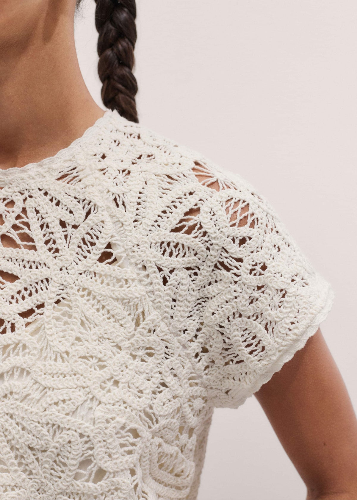 ME+EM Cream Lace Crochet Crop Tee