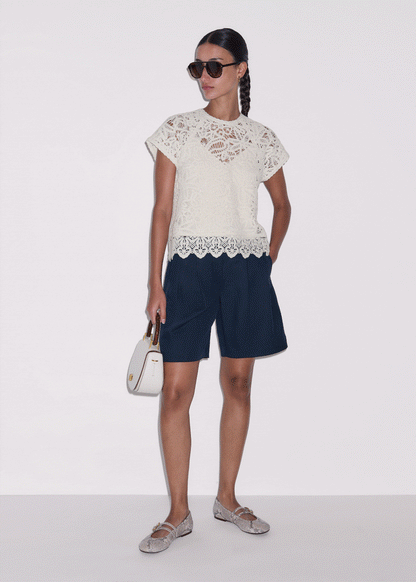 ME+EM Cream Lace Crochet Crop Tee