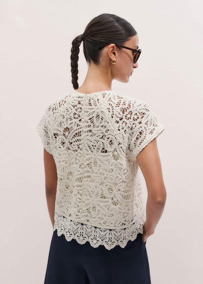 ME+EM Cream Lace Crochet Crop Tee