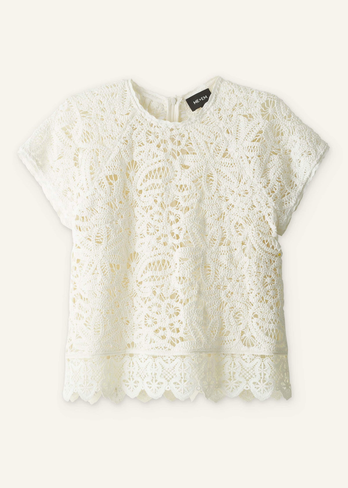 ME+EM Cream Lace Crochet Crop Tee