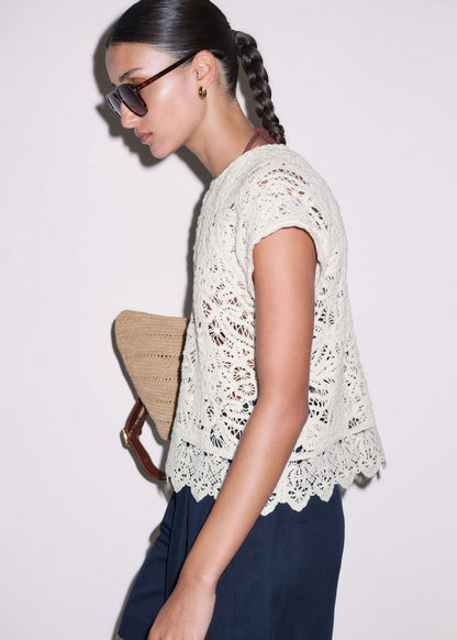 ME+EM Cream Lace Crochet Crop Tee